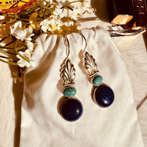 Pure Sterling Silver, Lapis Lazuli and Amazonite stone earrings. - Picture 2 of 5
